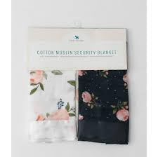Cotton Muslin Secuirty Blanket Watercolour roses & Midnight Rose
