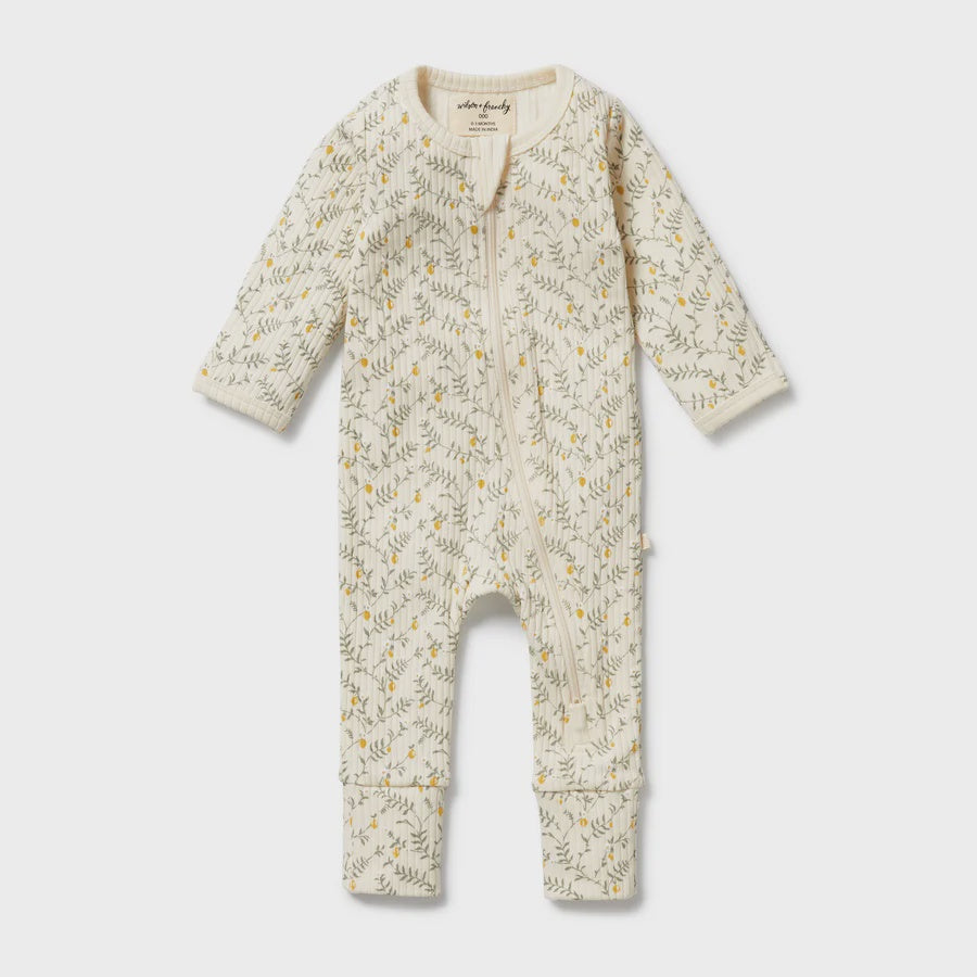 Lemon leaf Zipsuit with feet