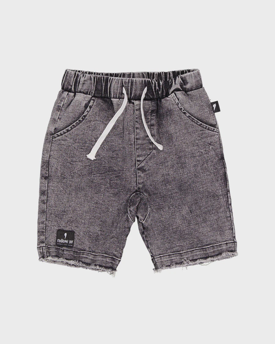 Acid Wash Black Denim Shorts