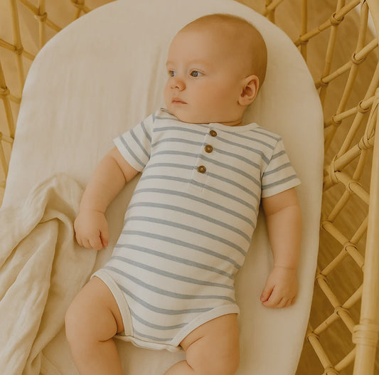 Blue Stripe Rib Henley Onesie