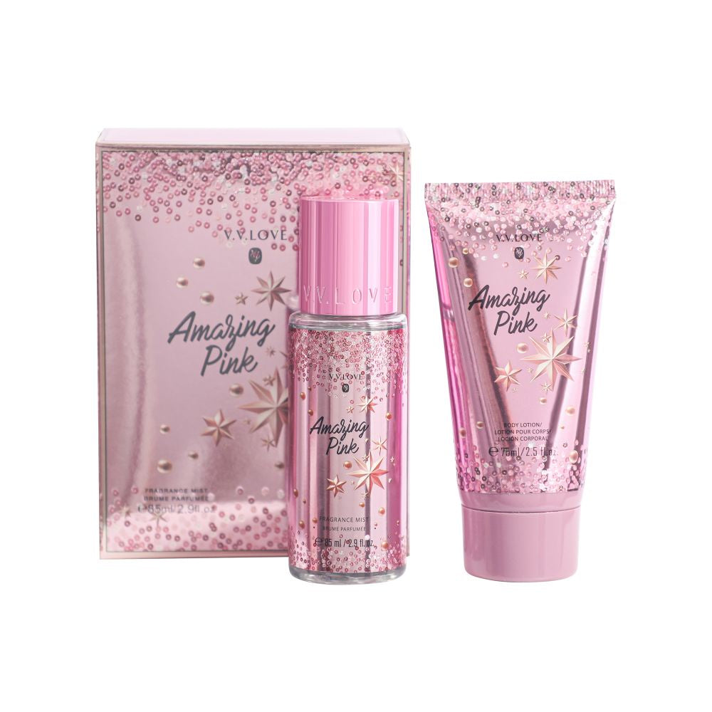 Amazing Pink Body Mist and Lotion & Cosmetic Bag