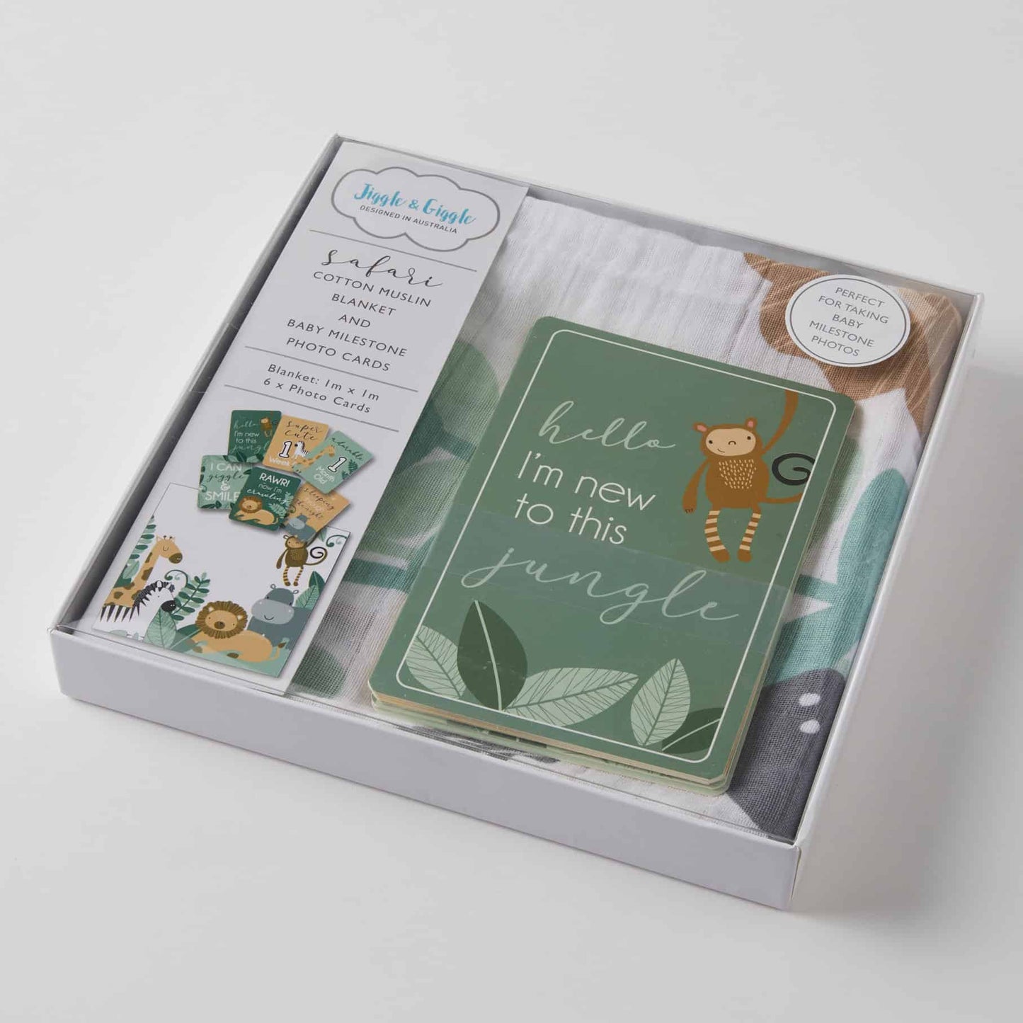 Safari Cotton Muslin Blanket and Milestone Photo Cards