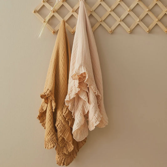 Frill Hem Muslin Baby Blanket Biscuit