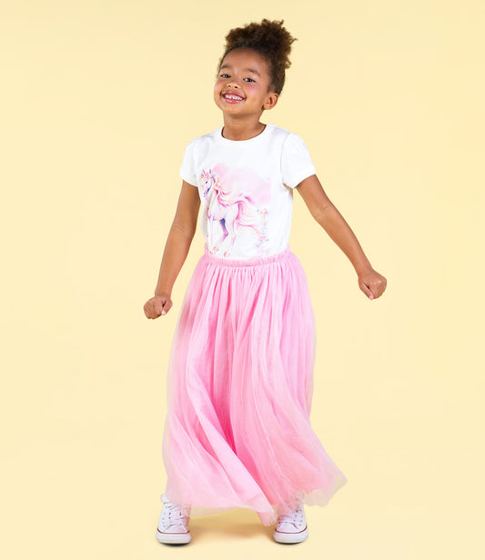 Pink Tulle Overlay Maxi Skirt