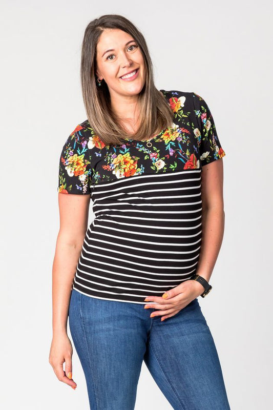 Tillie Stripe and Floral Breastfeeding Top