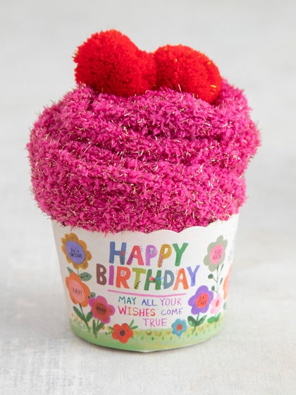 Cupcake Sock Happy Birthday Flowers