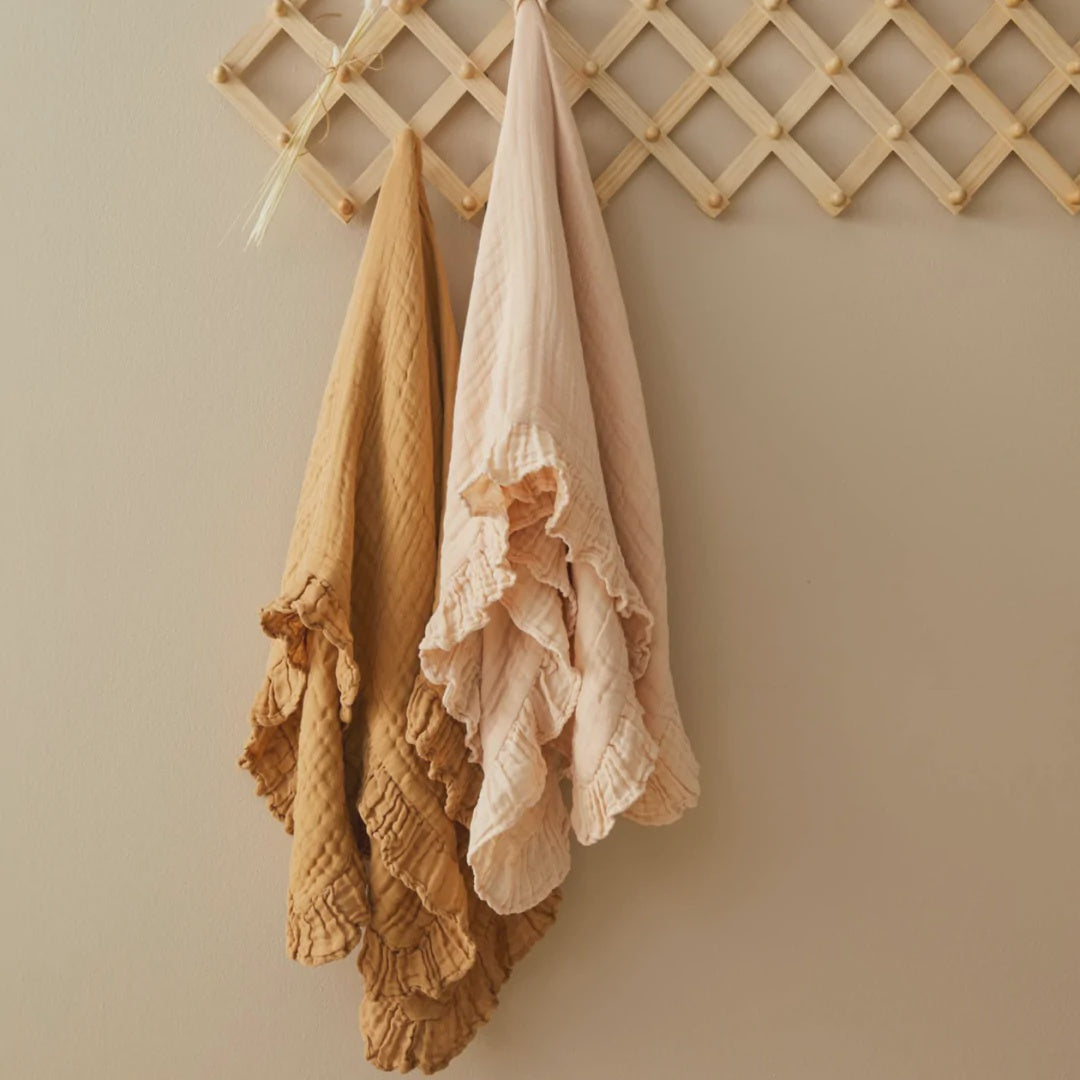 Frill Hem Muslin Baby Blanket Biscuit