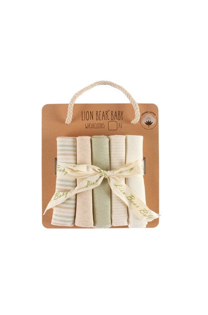 Lion Bear Baby Washcloths x5